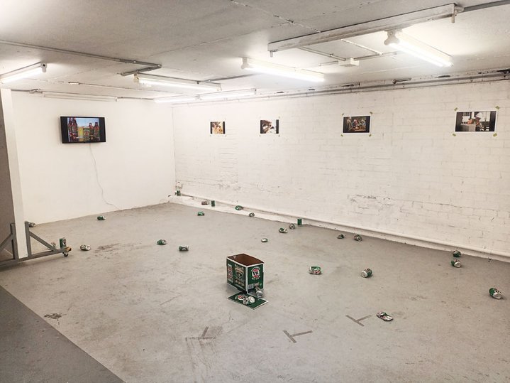 Installation view of Henrik Haukeland's multimedia exhibition "A Hard-Earned Thirst" at Airspace Projects art gallery.